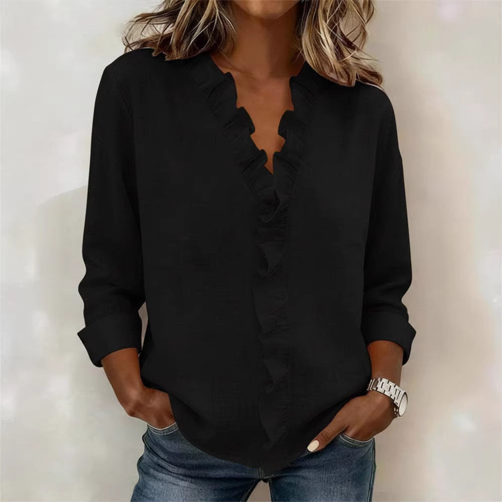 Camicia in cotone a maniche lunghe con balze
