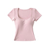 T-shirt tinta unita scollo quadrato maniche corte con coppe integrate