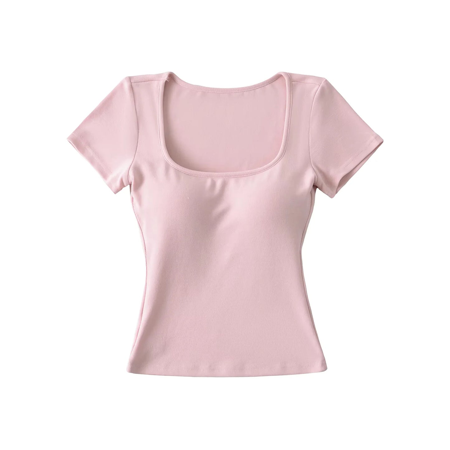T-shirt tinta unita scollo quadrato maniche corte con coppe integrate