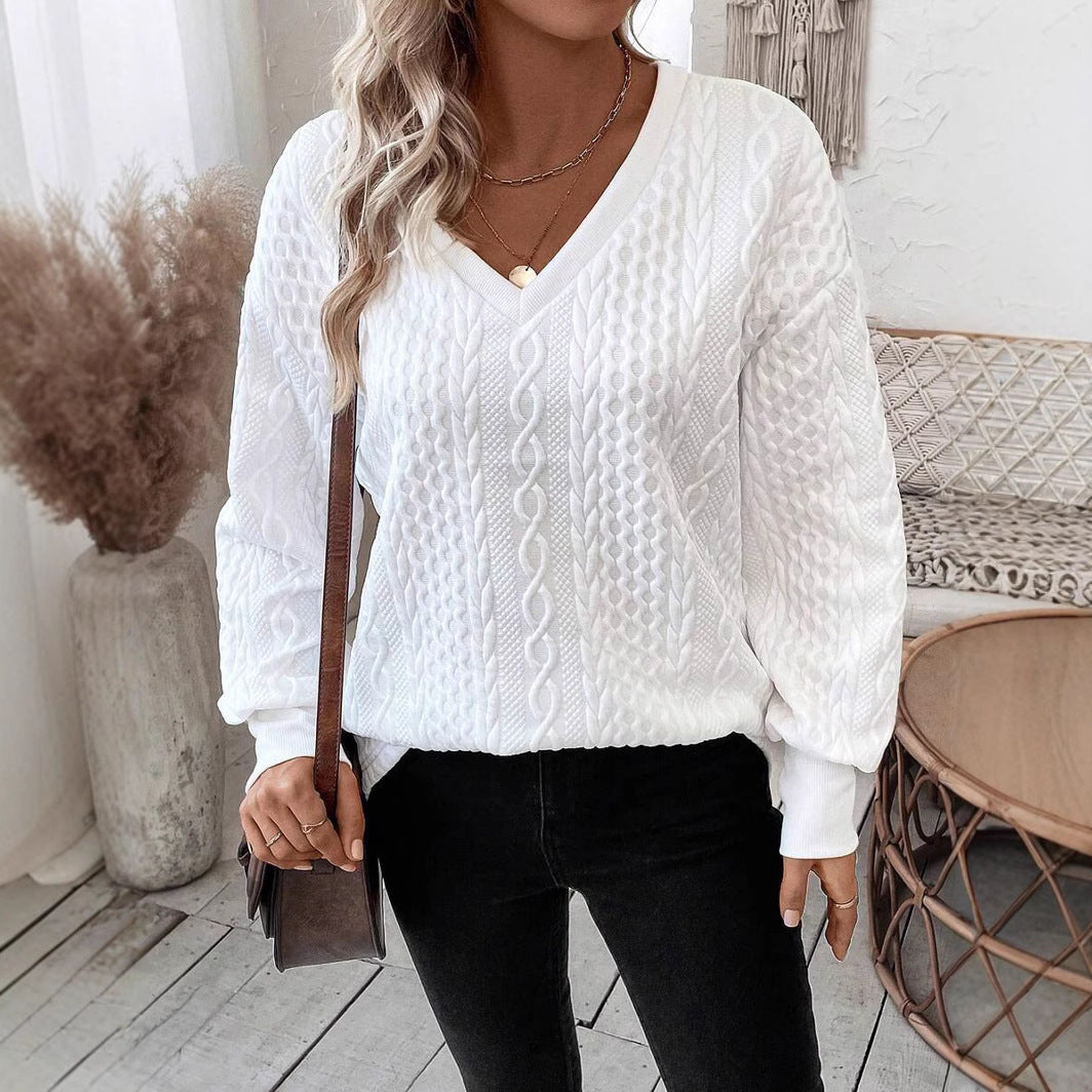 Casual Pure Color Warm Keeping Loose Long Sleeve T-shirt