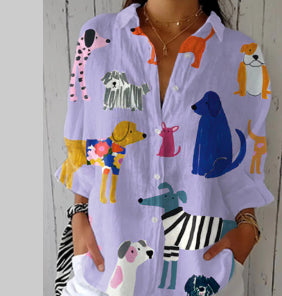 Camicetta da donna, camicia con risvolto transfrontaliero, top con stampa digitale 3D
