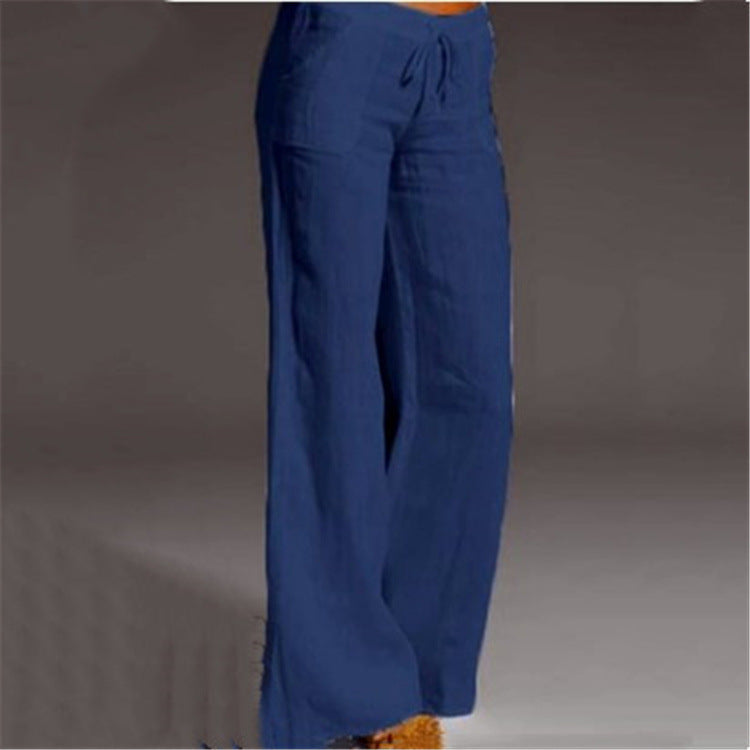 Women's High Waist Wide Leg Pants With Big Bell Pockets And Cotton And Linen Casual Pants