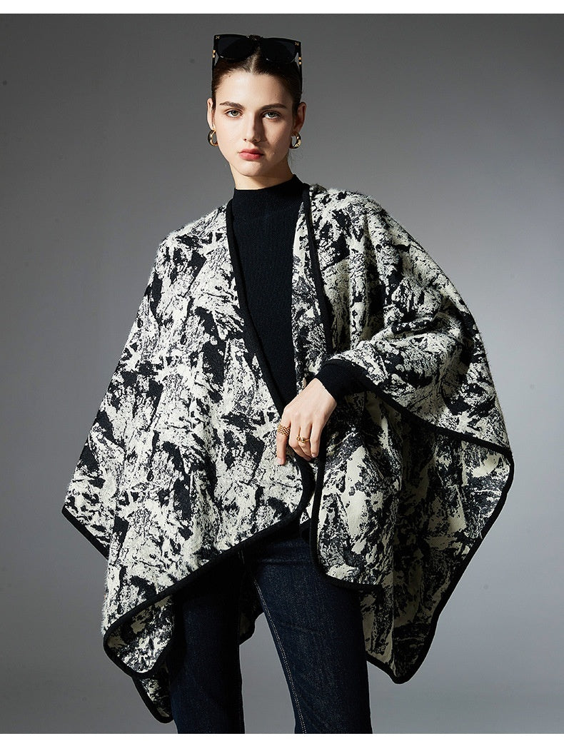 European And American Spring, Autumn And Winter Artificial Mink Hair Ink Painting Jacquard Shawl