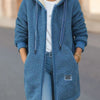 Winter Fleece Hooded Jacket Fashion Casual Zip-up Pockets Long Sweatshirt Warm Commuter Women's Clothing