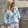 Solid Color And V-neck Knitted Solid Color Casual Cardigan Button Top Coat
