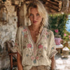 Top a maniche corte da donna con scollo a V, elegante, artistico e in stile retrò
