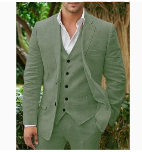 Abito in Lino Uomo Business Casual Abito da Sposo Banchetto