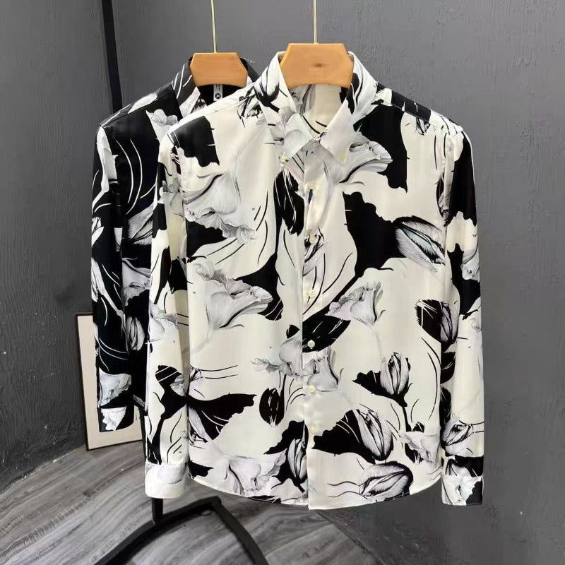 Men's Floral Pattern Slim Fit Print Long Sleeve Shirt
