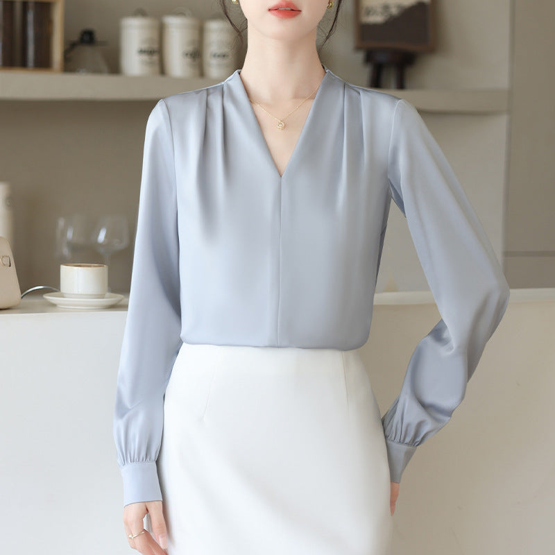 Spring And Autumn Long Sleeve High-grade Blue Shirt Women's Top