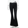 Sexy Lace Stitching Short Sleeve Hollow-out Top High Waist Straight Bootcut Pants Suit