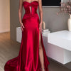 Tube Top Slit Red Extra Long Evening Dress
