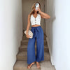 Pantaloni Larghi Casual da Resort con Fascia in Vita a Fiocco
