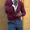 Burgundy V -Neck Button-Front Knit Cardigan