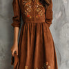 Vintage Brown Floral Embroidered Suede Midi Dress