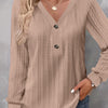 Camicia casual chic a maniche lunghe con scollo a V e bottoni in tinta unita