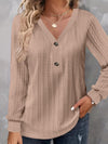 Camicia casual chic a maniche lunghe con scollo a V e bottoni in tinta unita