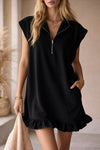 V-neck Sleeveless Dress With Two Pockets And A Zipper