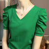 Top da donna vintage con maniche a sbuffo a pieghe