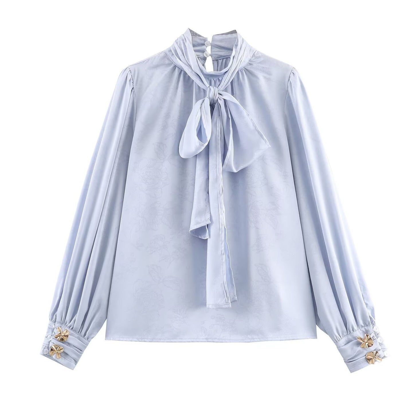 Sleek Jacquard Silk-textured Blouse With A Bow Detail