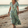 Creative Floral Womens V-Neck Short-Sleeve Dress