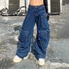 Distressed Wide-leg Workwear High Waist Multi-pocket Jeans