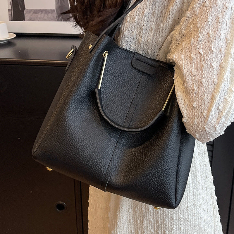 Borsa a secchiello portatile coordinata in stile coreano, con tracolla grande e capiente, autunnale, da donna