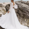 Abito da sposa a vita alta taglie forti profondo scollo a V a maniche lunghe con spacco alto e schiena scoperta in stile europeo e americano