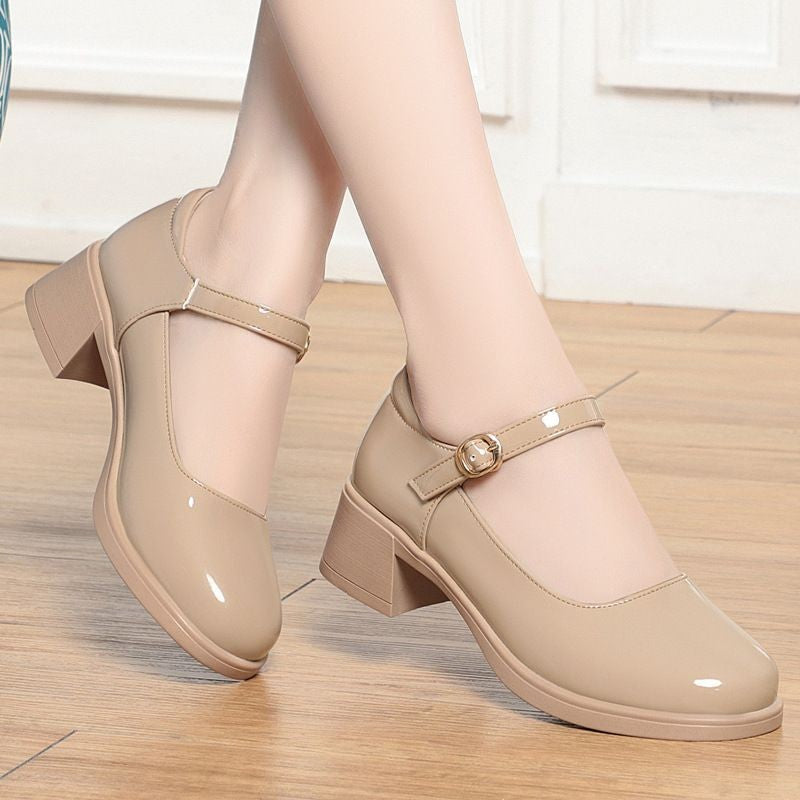 Short Waist Low Cut Small Heel Shoes Mary Jane Leather Shoes
