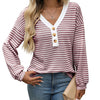 Women's V-neck Buttons Pullover Patchwork Casual Long-sleeved Top