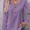 Camicia casual chic a maniche lunghe con scollo a V e bottoni in tinta unita