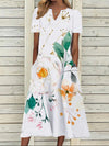 Women's Oil Painting Flower V-neck A- Line Dress