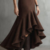 Western Brown High-Low Eco Suede Ruffle Maxi Skirt
