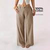 New Cotton-linen Womens Mid-rise Casual Commuter Wide-leg Pants