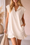 V-neck Sleeveless Dress With Two Pockets And A Zipper