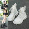 British Style Belt Buckle Lace Black Booties Autumn Winter Boots