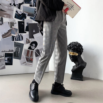Plaid Men's Dress Pants Trendy Casual Stylish British-Style Slim-Fit