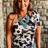 Womens Leopard-Print Short-Sleeve Off-Shoulder Top With A Crew Neck