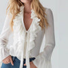 French-Elegant Solid-Color V-Neck Ruffle Blouse With Puff Sleeves