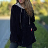 Hooded Solid Color Fur Zip Long Sleeve Coat Women