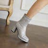 Sequined Thick High Heel Side Zipper Chunky Heel Ankle Boots
