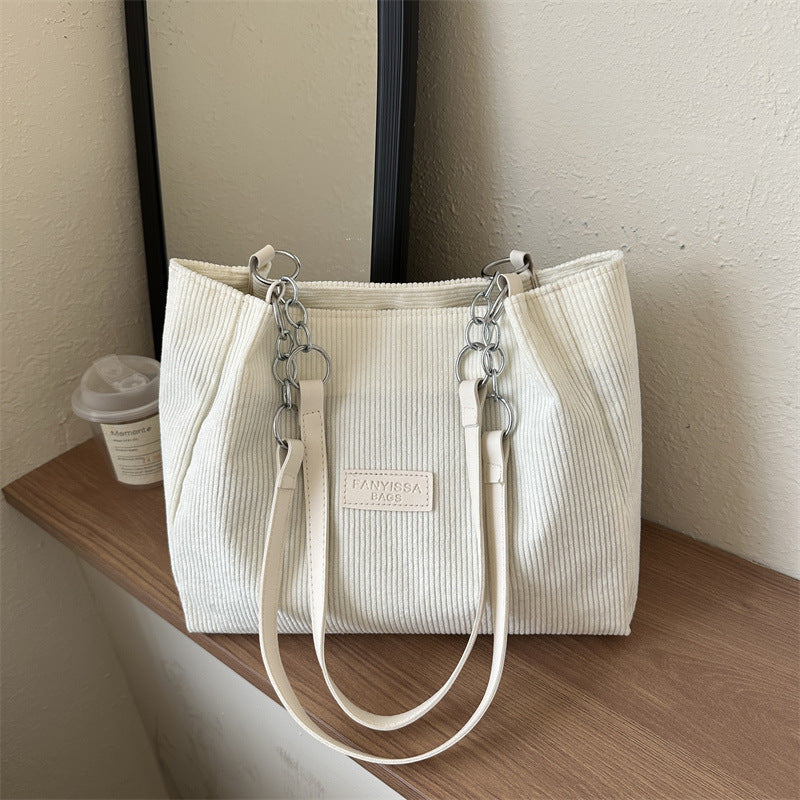 Nuova borsa a tracolla monospalla in velluto a coste di grande capacità per le donne