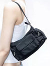 Nylon Simple Black Lightweight Double Pocket Bag