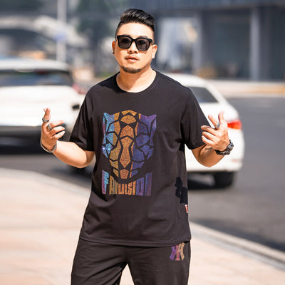 T-shirt a maniche corte da uomo con strass, modello Fashion Personality, taglie forti