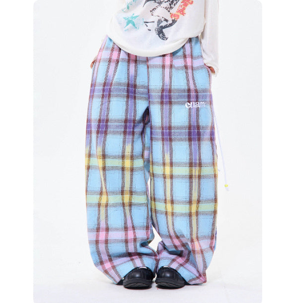 Pantaloni casual dritti a quadri con sfumature di colore retrò