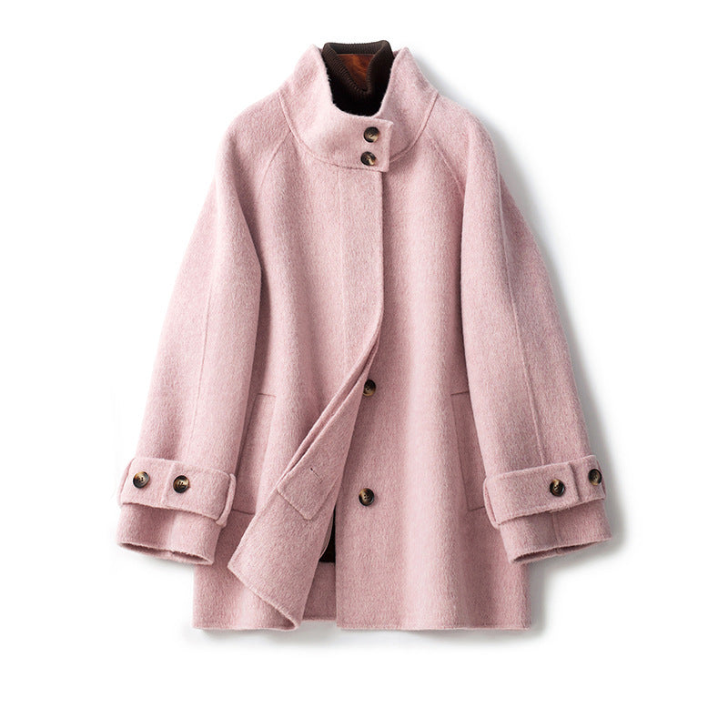Cappotto di lana snellente a vita media in cashmere double-face da donna