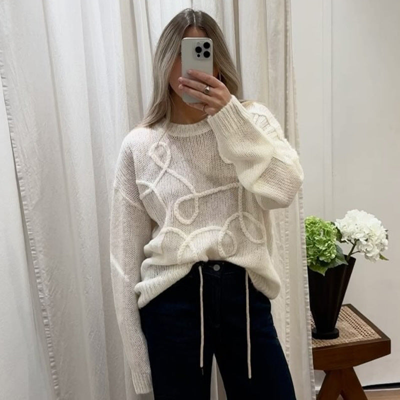 Solid Color Round-neck Long-sleeved Pullover Women