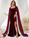 Vestito Gonna Paillettes Rete Spacco Abito a Sirena