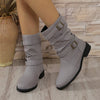 Square Heel Round Toe Women's Denim Leather Boots