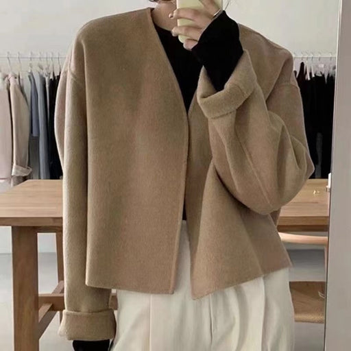 Stylish Graceful Simple Small V-neck Loose Woolen Coat