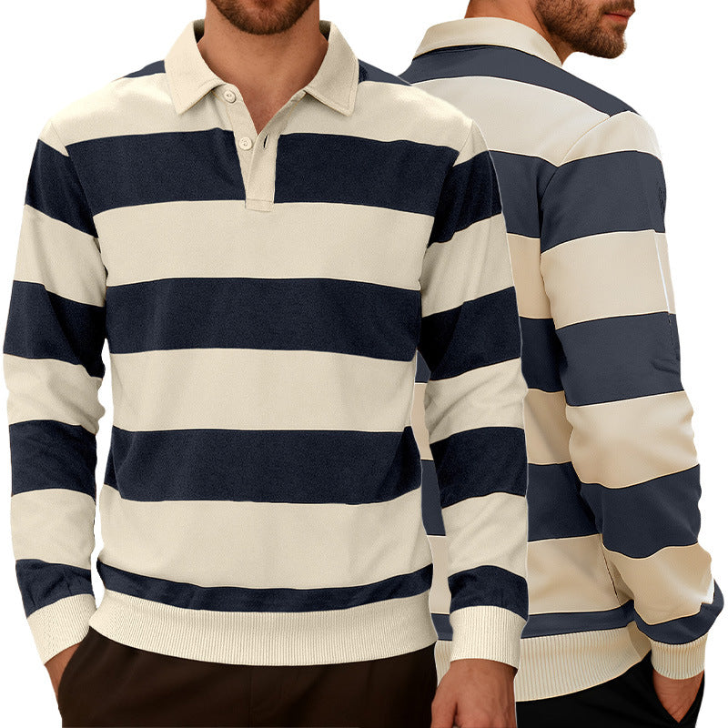 Business Knitwear Striped Contrasting Color Button Long Sleeve